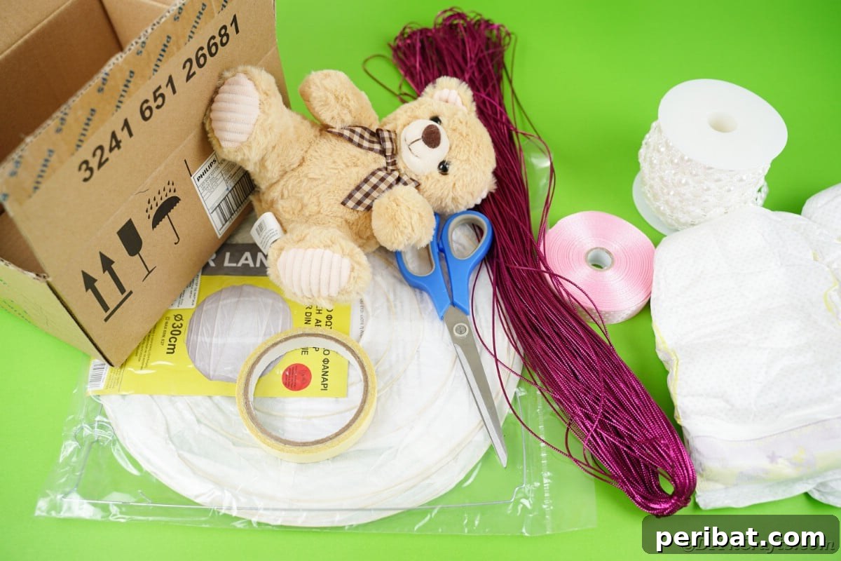 Whimsical Hot Air Balloon Diaper Cake 7 Supplies for hot air balloon diaper cake