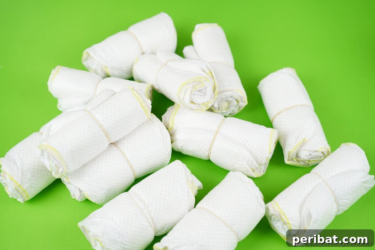 Stack of rolled diapers