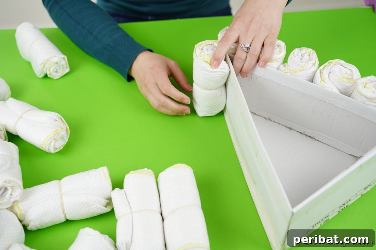 Attaching diapers to triangle box
