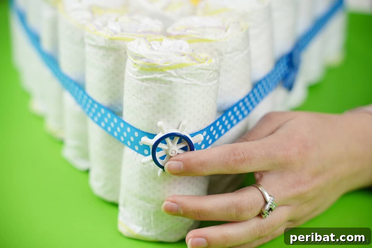 Adding accents to diaper cake boat