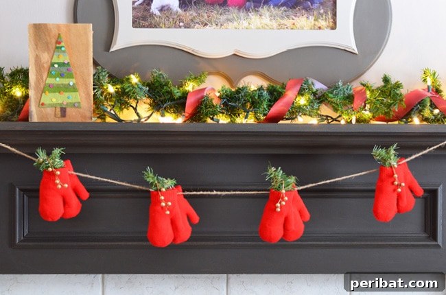 40 Christmas Craft Ideas to Spark Kids' Creativity This Winter Break 24 A festive Christmas mitten garland adorning a mantlepiece, created with simple supplies from a dollar store.