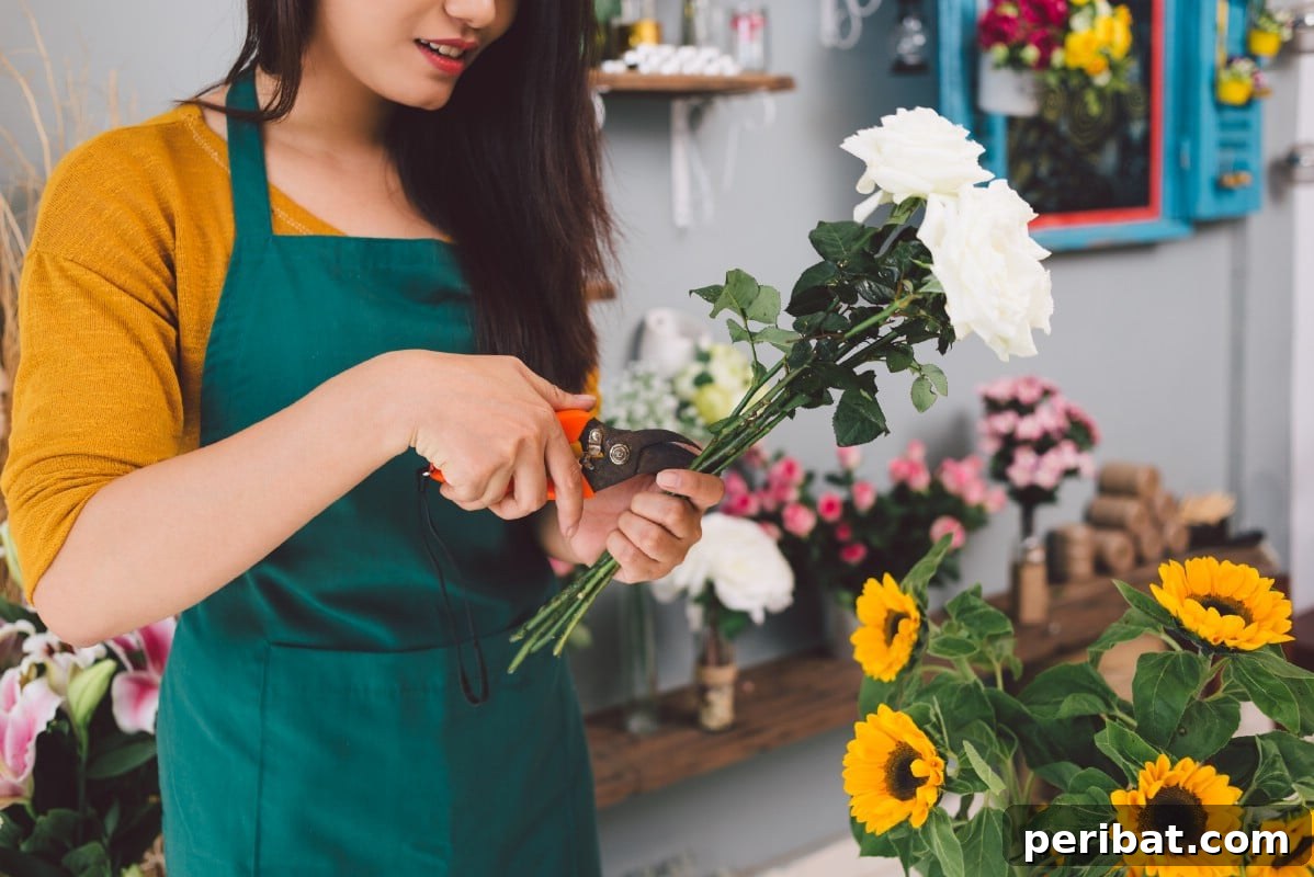 13 Versatile Uses for Diatomaceous Earth in Your Garden 6 A florist meticulously arranging a bouquet of fresh cut flowers, demonstrating floristry techniques.