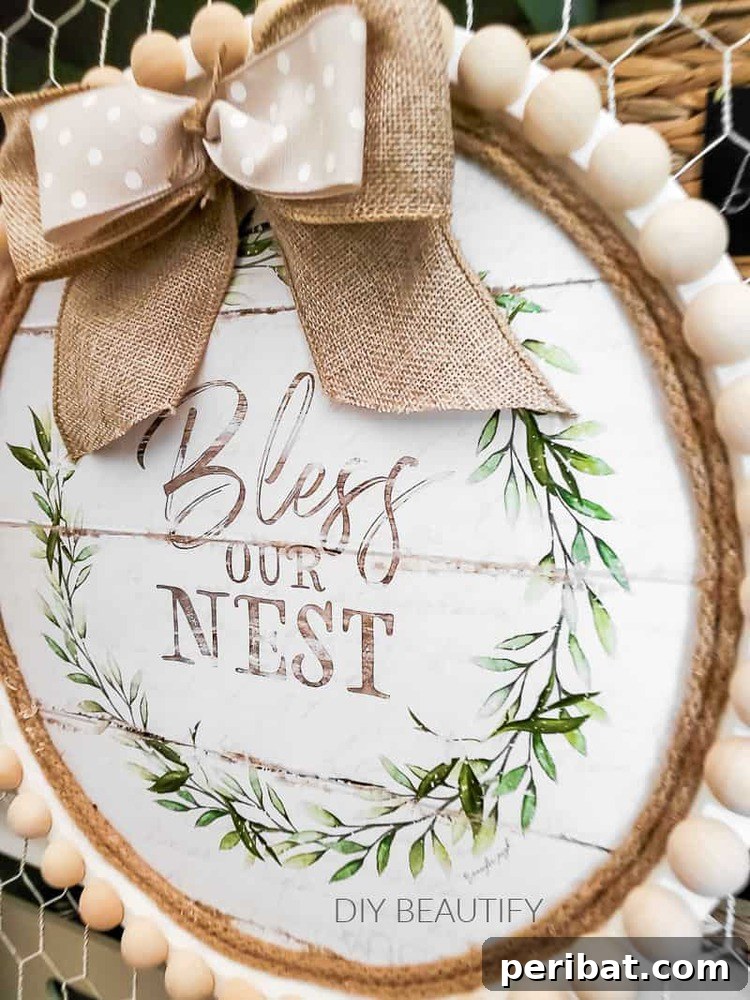 Rustic Farmhouse Wreaths for Year-Round Beauty 14 Unique 'Bless this nest' wreath sign made from an upcycled pizza pan, burlap, and jute