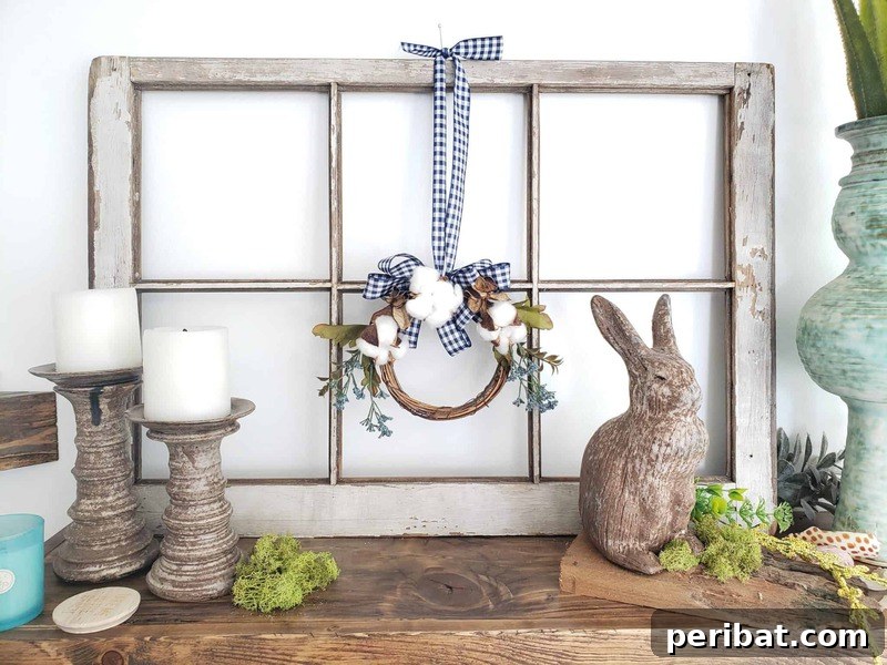 Rustic Farmhouse Wreaths for Year-Round Beauty 21 Cute miniature farmhouse wreath with checked ribbon for hanging