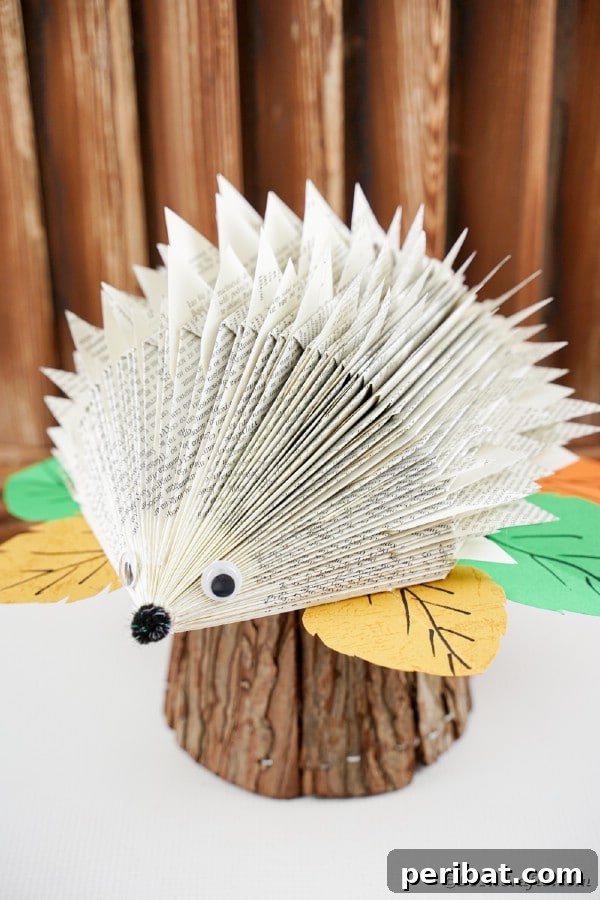 Beyond the Covers: Old Book Craft and Decor Inspiration 30 Paper hedgehog on stump
