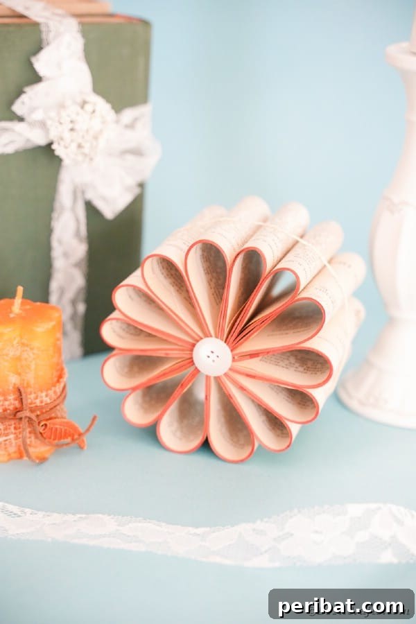 Beyond the Covers: Old Book Craft and Decor Inspiration 8 Book flower on table