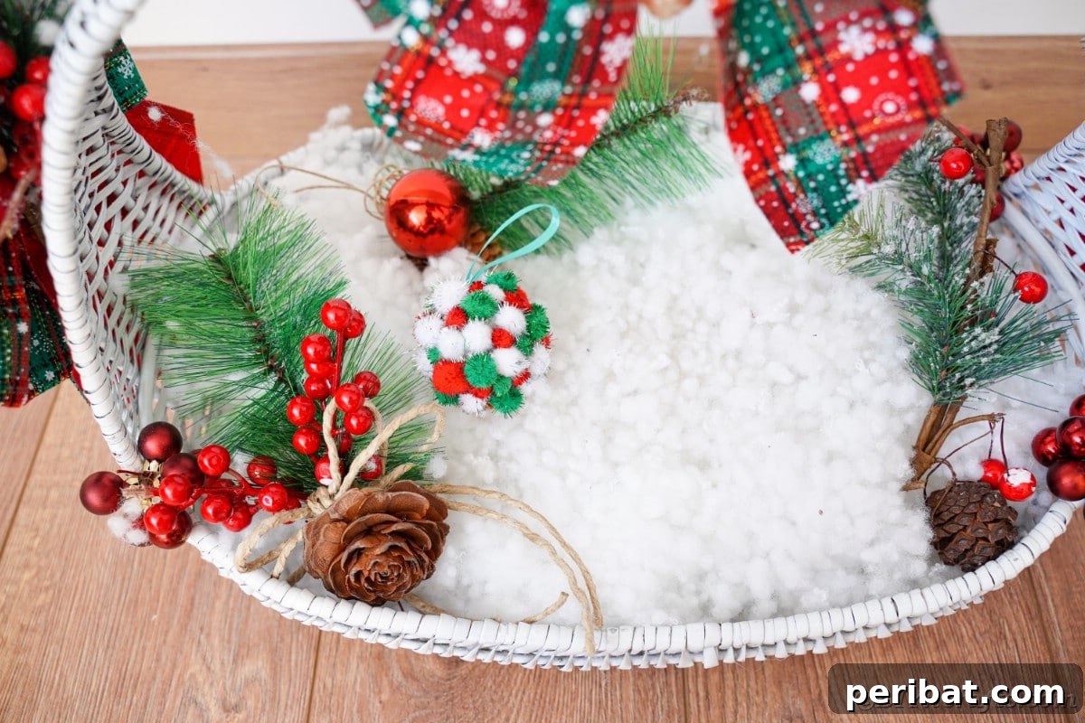 Craft Your Own Fluffy Pom Pom Christmas Ornaments 5 Pom Pom ornament on fake snow