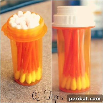 Boş İlaç Şişelerini Değerlendirmek İçin 30 Harika Fikir 11 Pill Bottle Cotton Swab Storage
