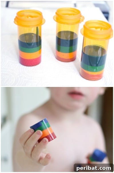 Boş İlaç Şişelerini Değerlendirmek İçin 30 Harika Fikir 12 DIY Rainbow Crayons from Pill Bottles