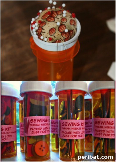 Boş İlaç Şişelerini Değerlendirmek İçin 30 Harika Fikir 13 Pill Bottle Portable Sewing Kit