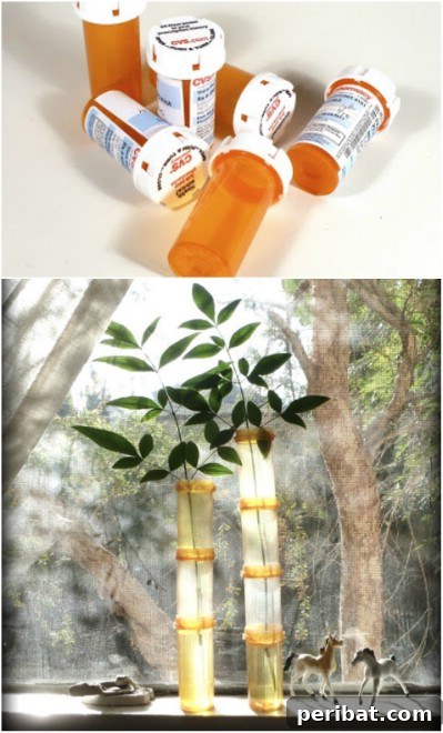 Boş İlaç Şişelerini Değerlendirmek İçin 30 Harika Fikir 16 Upcycled Pill Bottle Bamboo Vase