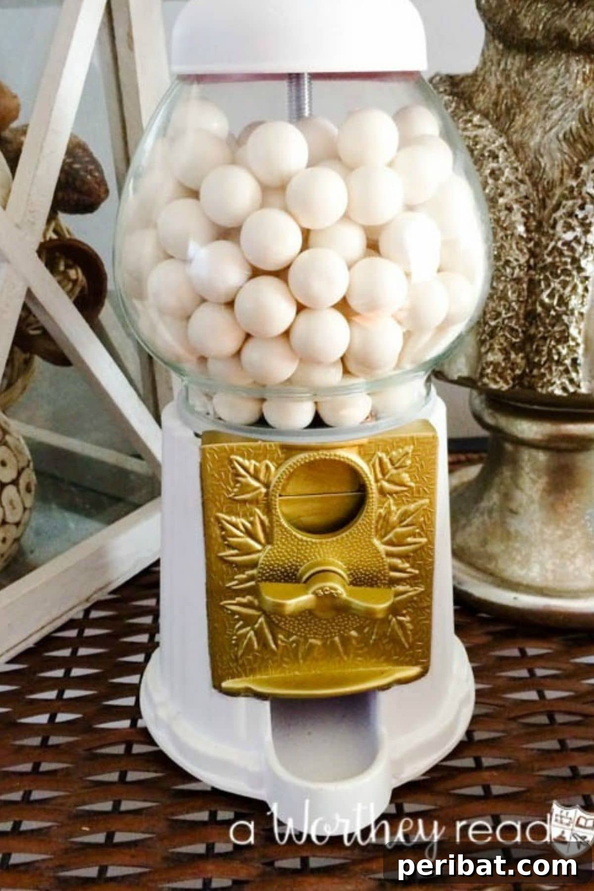 A charming DIY gumball machine filled with colorful gumballs, a fun and unique gift.