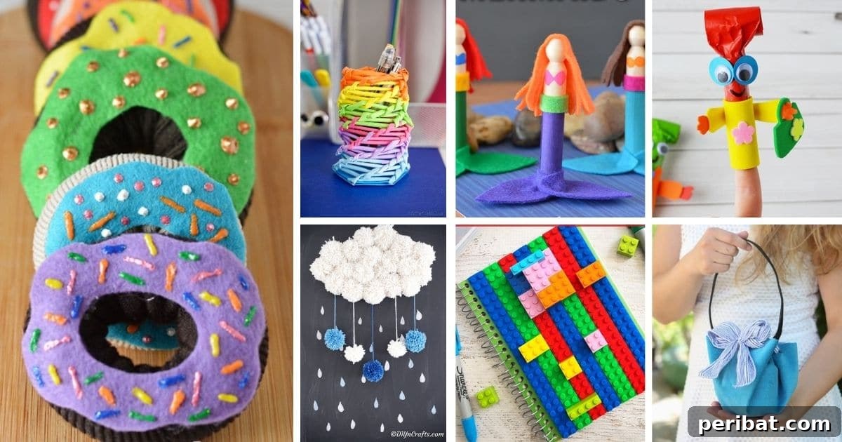 DIY kids gifts collage - A vibrant collection of handmade crafts and toys for children, showcasing various creative projects like felt animals, mini bags, and paper figures, emphasizing the personal touch of homemade presents.