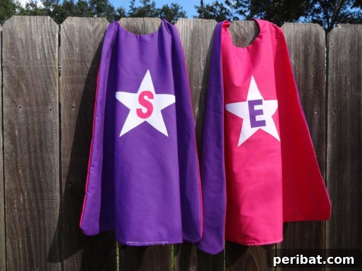 Colorful homemade superhero capes hanging on a fence, ready for imaginative play, a simple and exciting DIY costume idea for children.