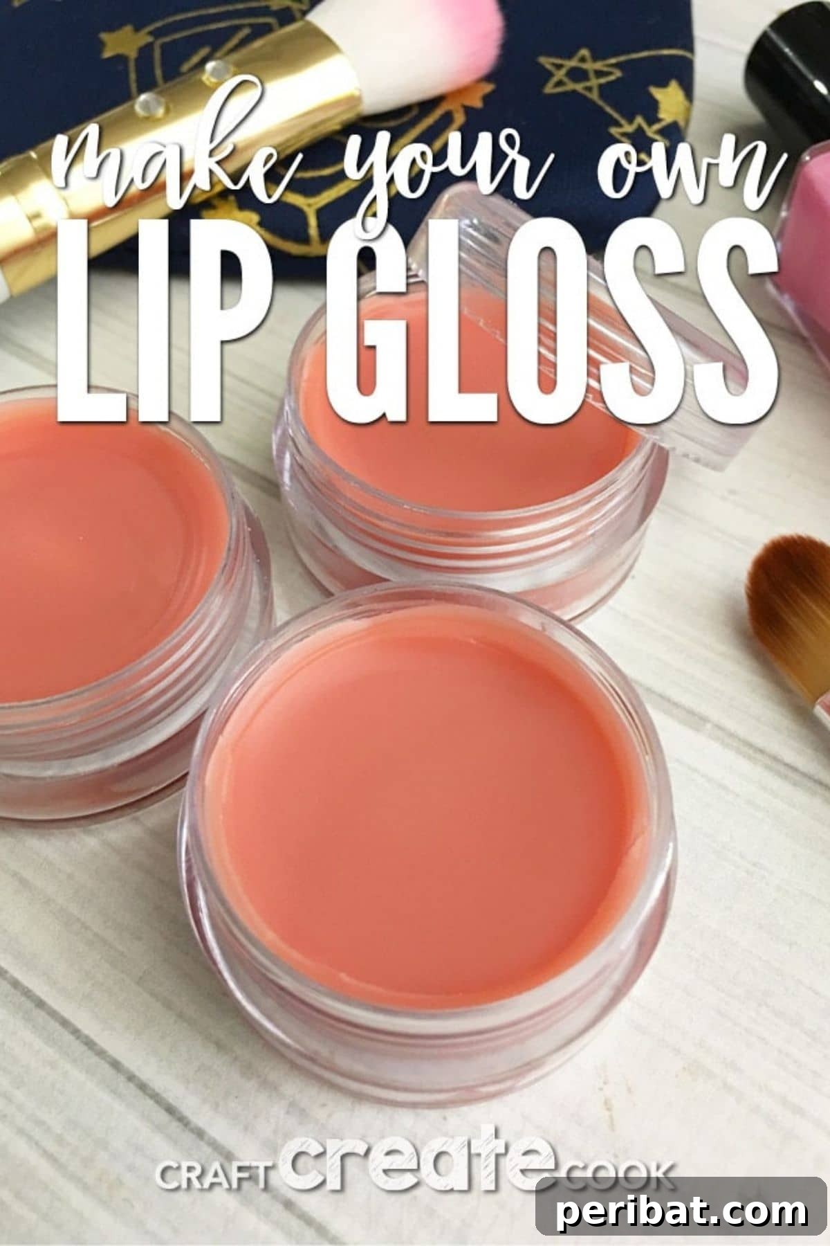 A small pot of DIY tinted lip gloss, showcasing a homemade beauty product perfect for young girls who enjoy pretend makeup or a subtle shimmer.
