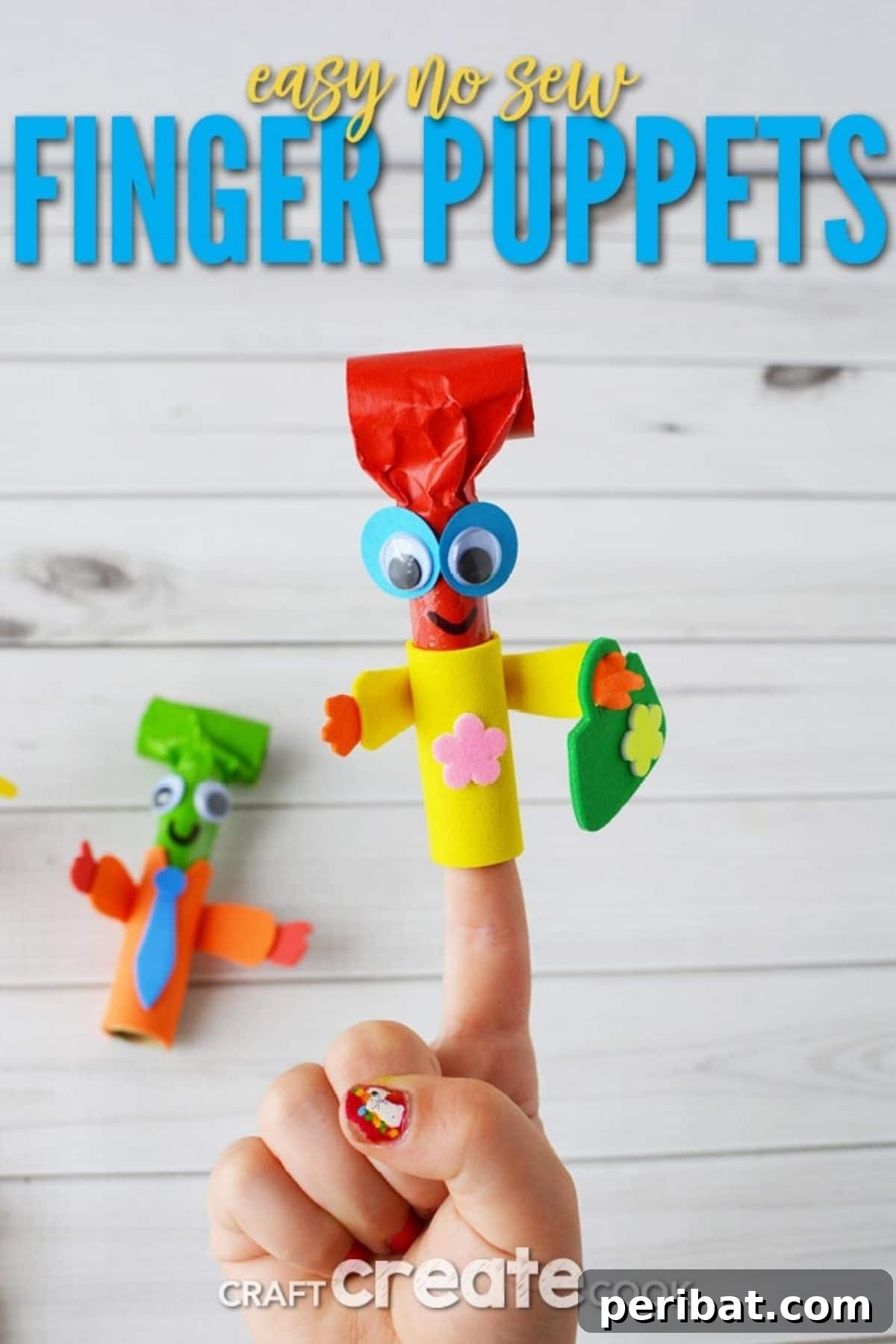 Colorful no-sew finger puppets, including various animal characters, arranged playfully, perfect for inspiring imaginative storytelling and creative play in young children.