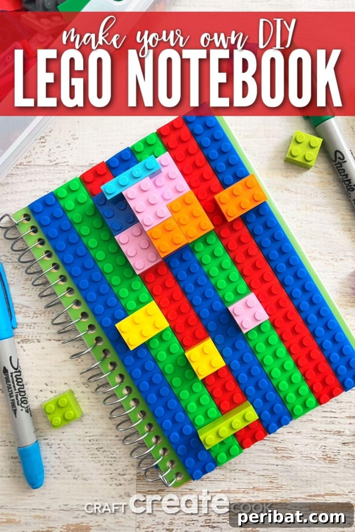 A unique DIY LEGO journal, featuring a LEGO baseplate securely attached to the cover of a notebook, ideal for LEGO enthusiasts to combine building with writing or drawing.