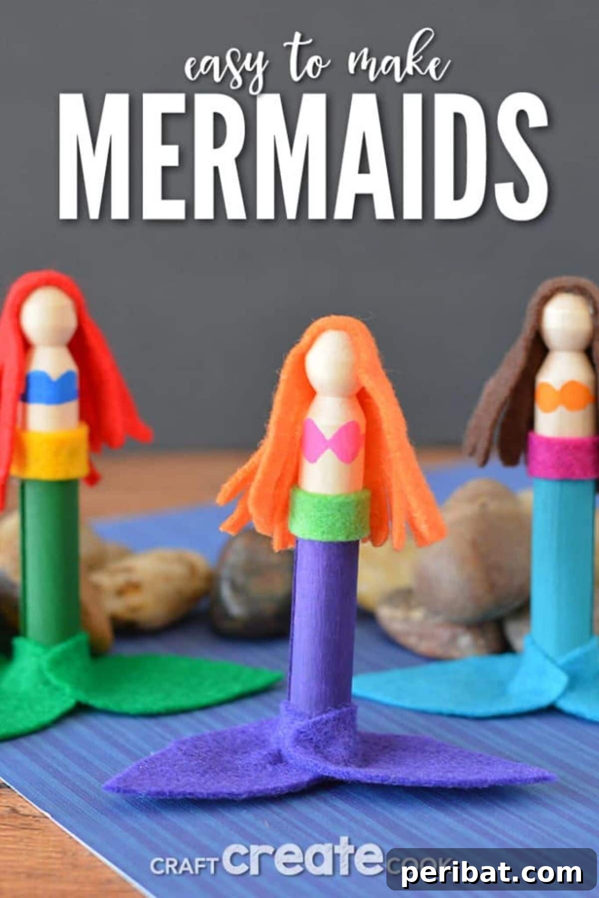 An adorable mermaid crafted from a doll pin, featuring colorful yarn hair and a shimmering tail, a creative DIY project for imaginative play and storytelling.