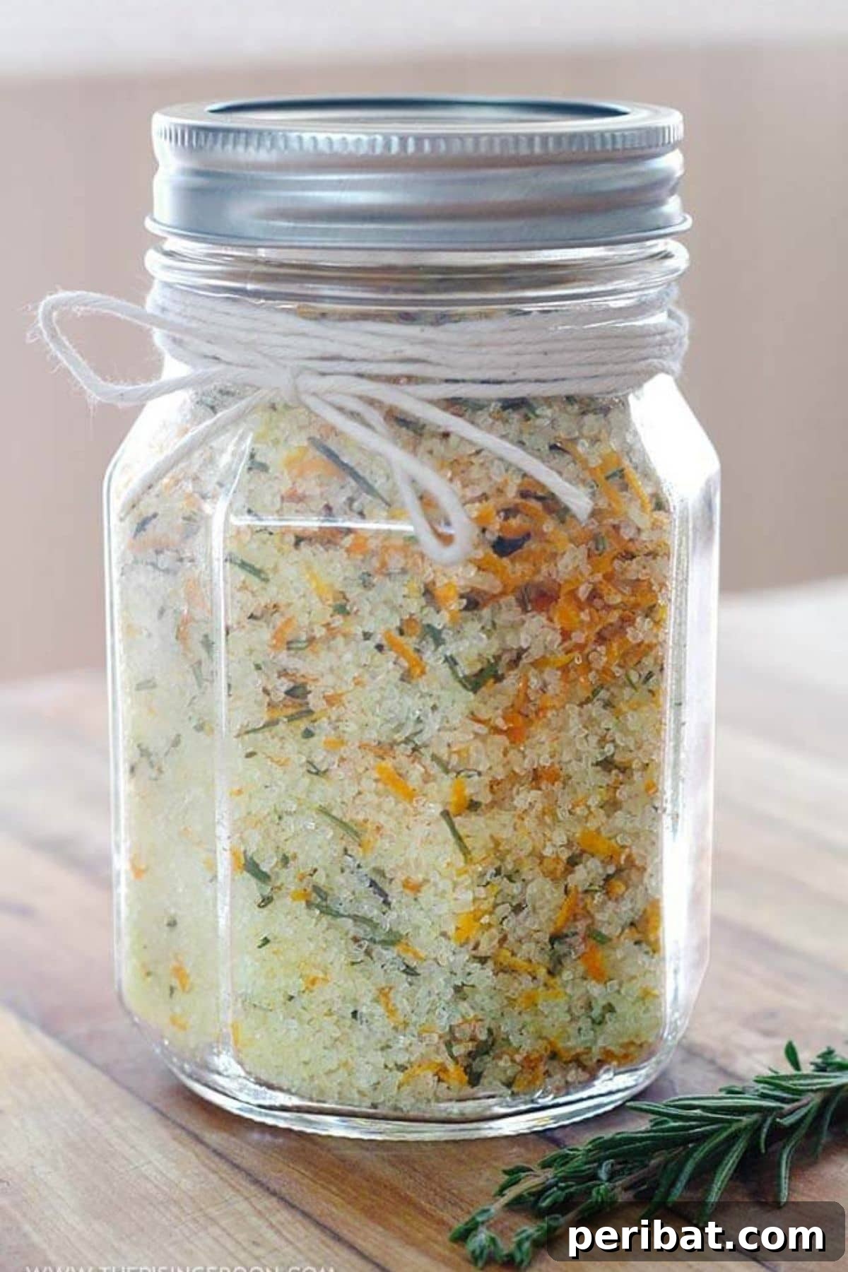 Jar of rosemary, orange, and thyme flavored salt