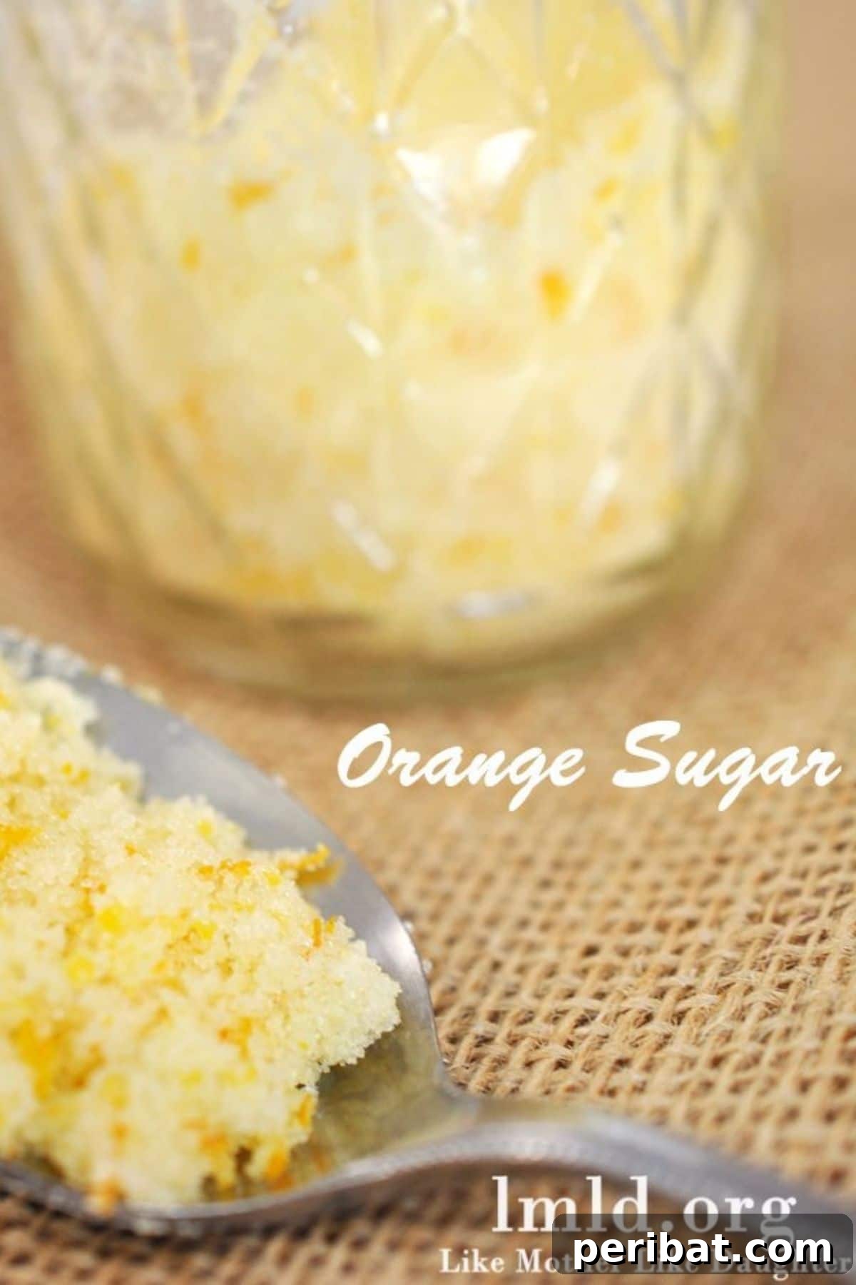 Orange sugar in a small glass container