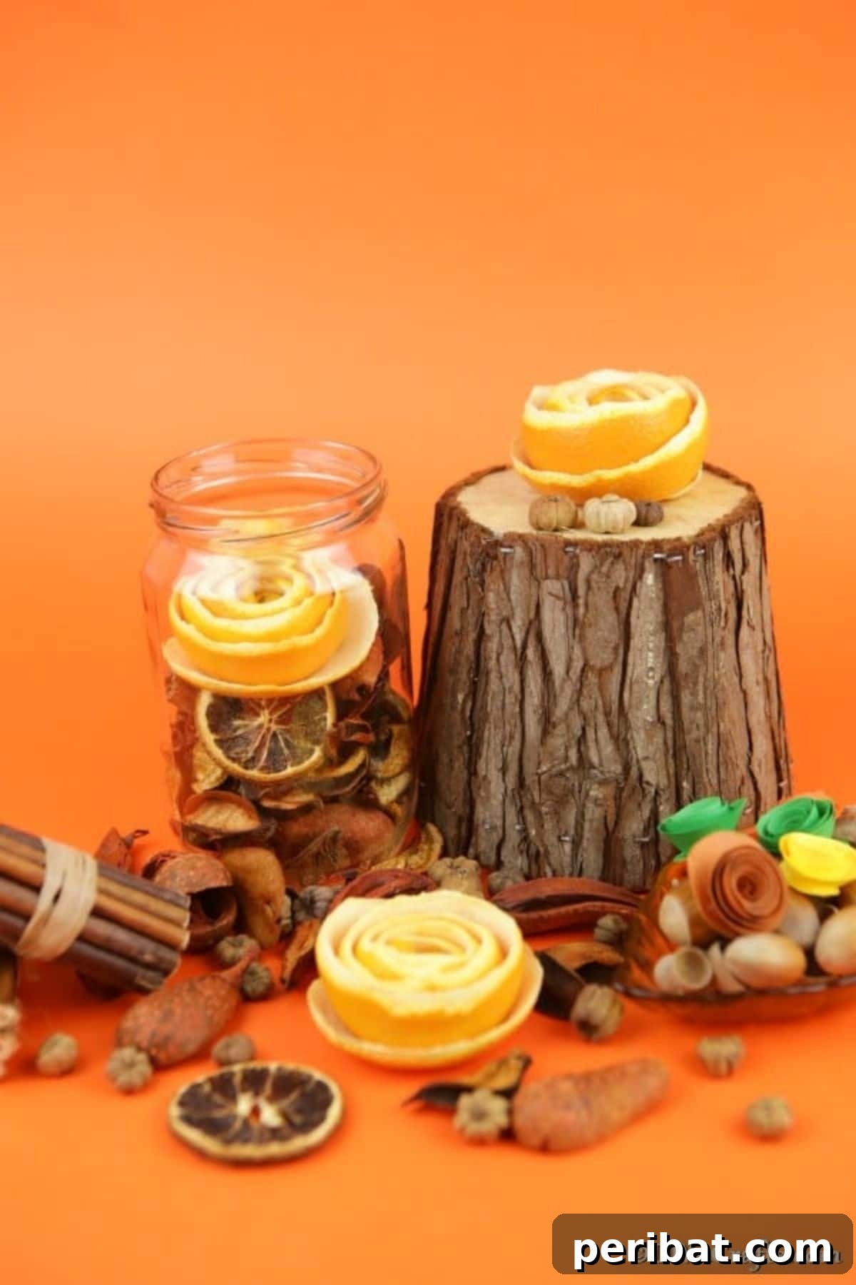Delicate orange peel flowers arranged decoratively