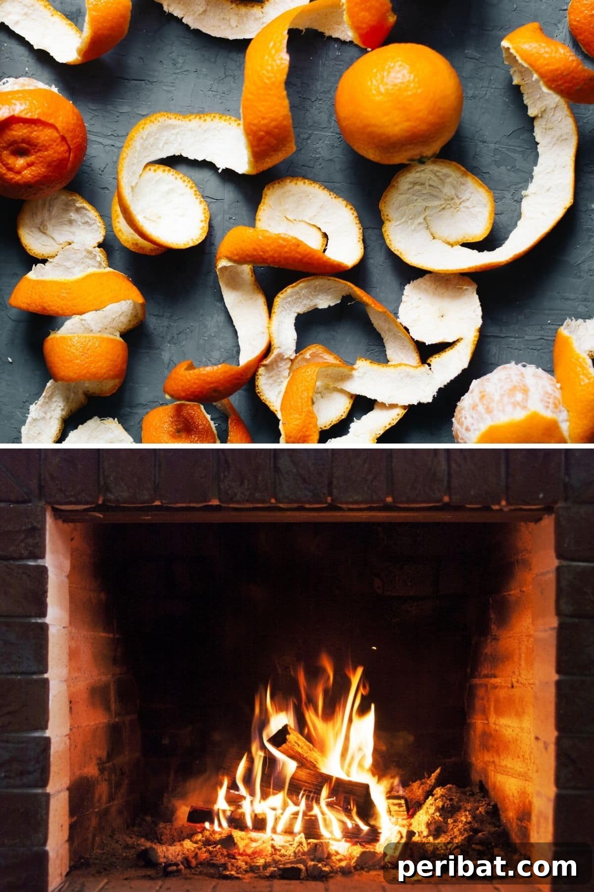 Dried orange peels arranged over a fireplace