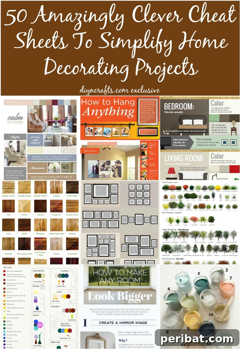 50 Amazingly Clever Cheat Sheets To Simplify Home Decorating Projects. Brilliant collection you can use anytime.