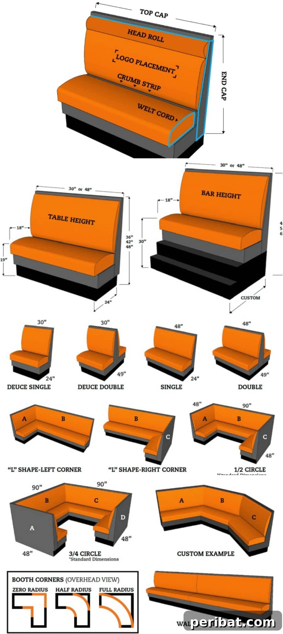 11. Want to build a booth? Find out the right dimensions - 50 Amazingly Clever Cheat Sheets To Simplify Home Decorating Projects