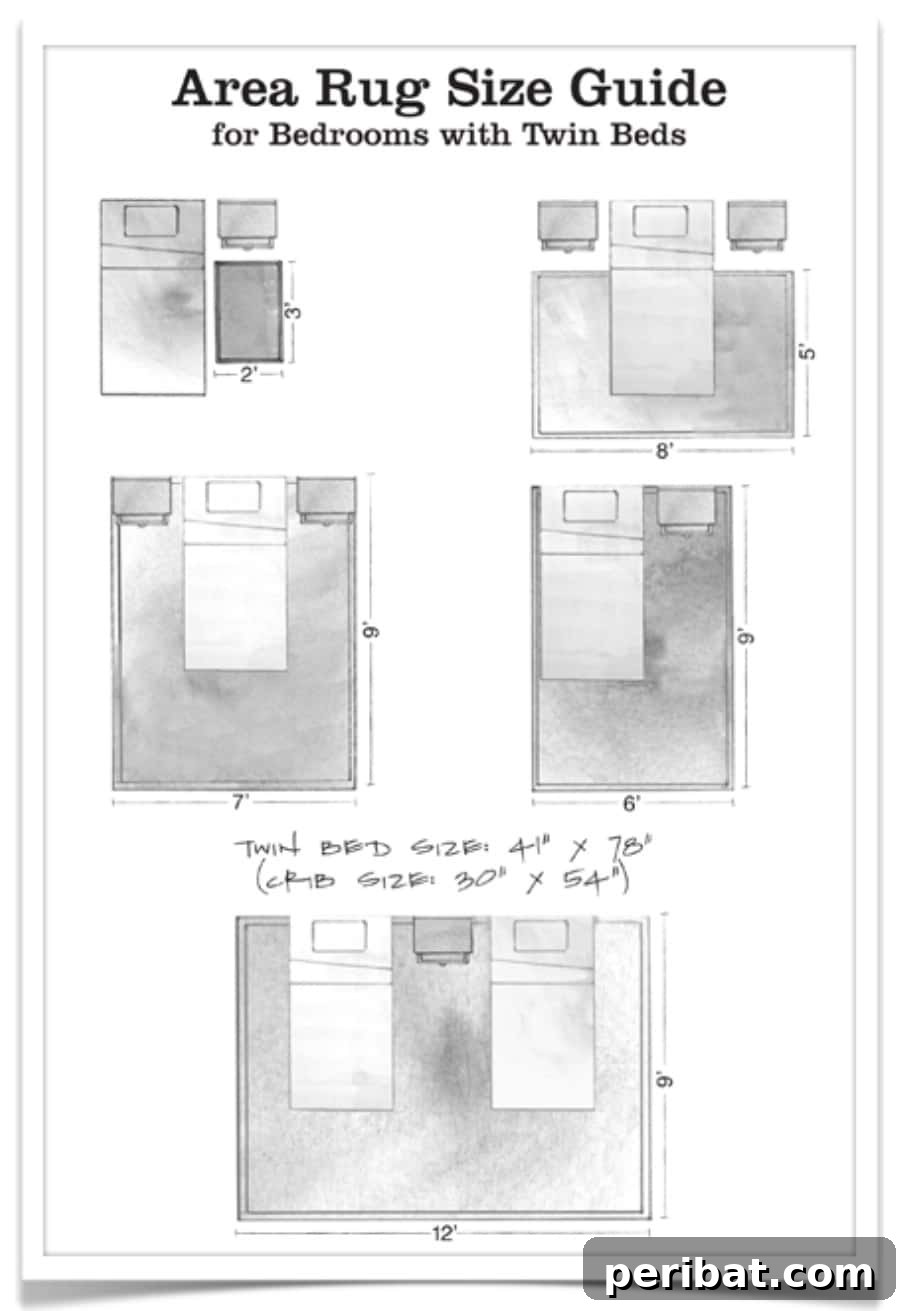 30. Area rug size guide: twin beds - 50 Amazingly Clever Cheat Sheets To Simplify Home Decorating Projects