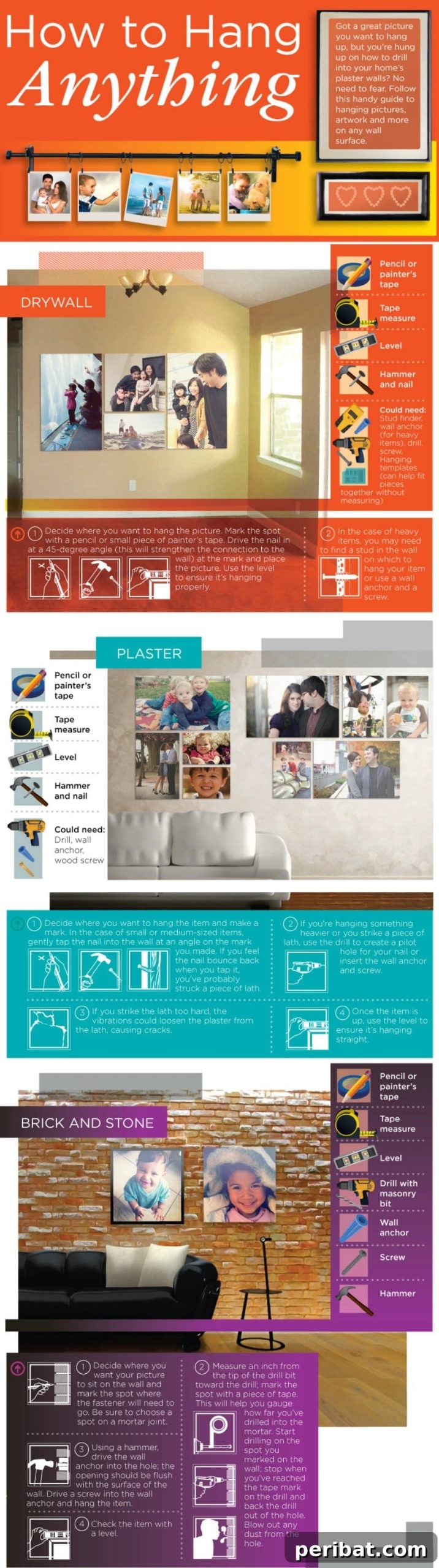 43. How to Hang Anything and Everything - 50 Amazingly Clever Cheat Sheets To Simplify Home Decorating Projects