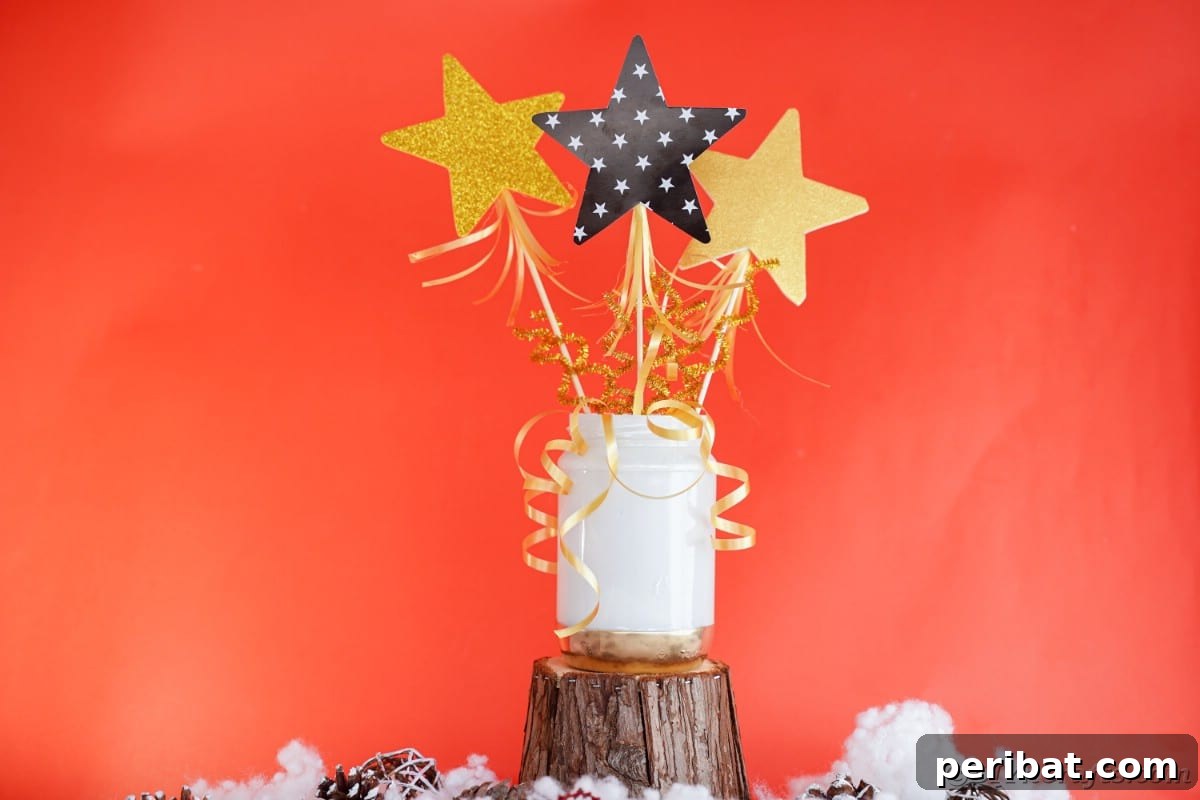 A tastefully painted mason jar centerpiece set against a rich red background, highlighting its festive charm.