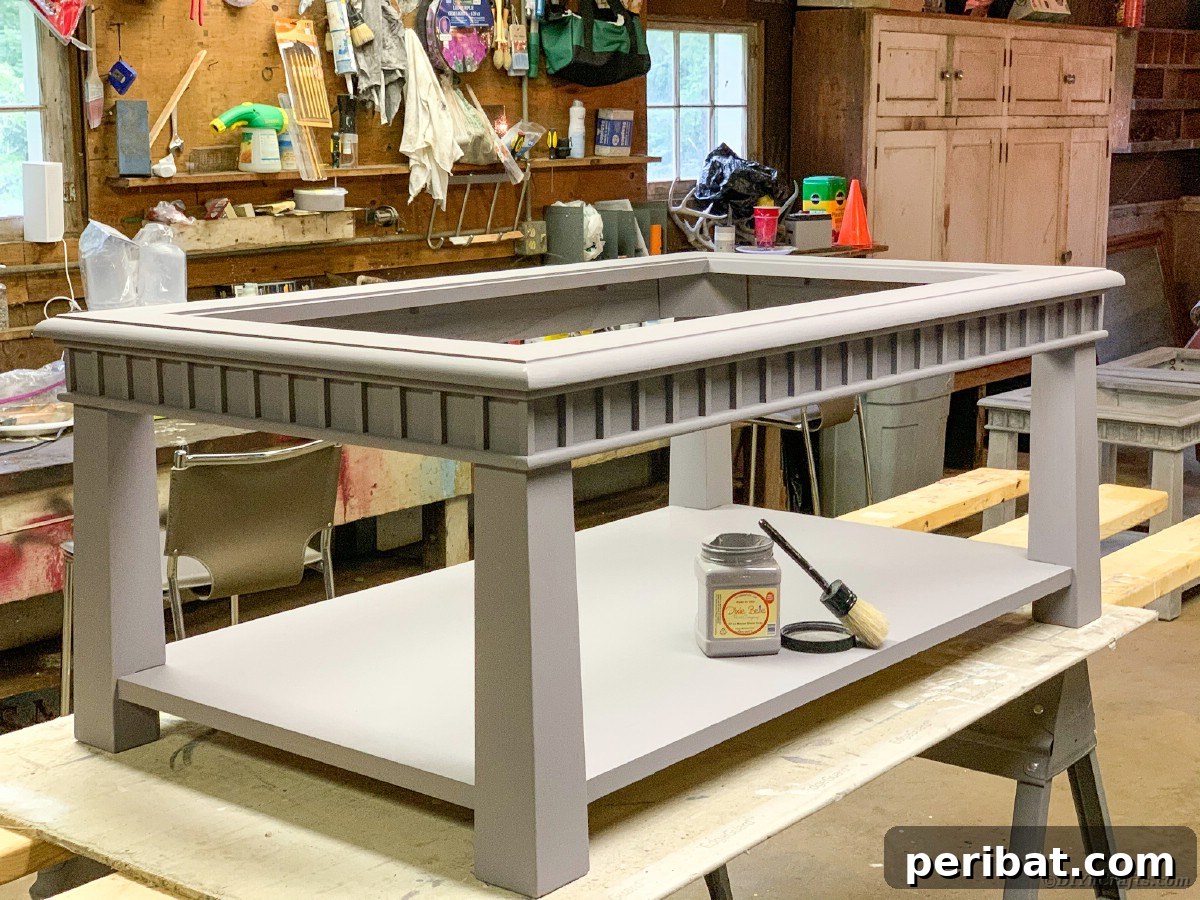 Applying wax to a newly painted table