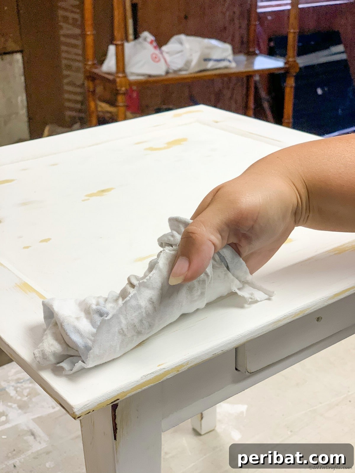 Rubbing cloth on table