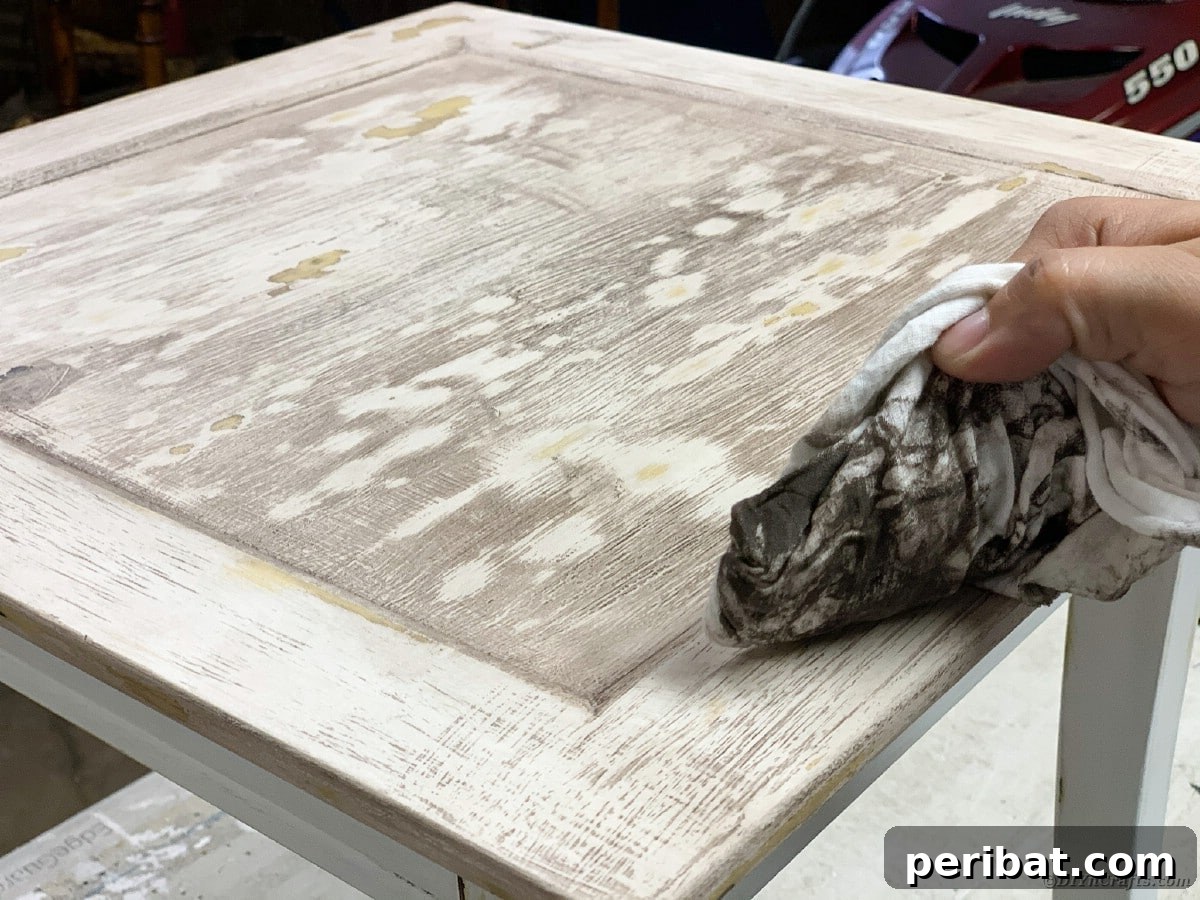 Rubbing cloth on table