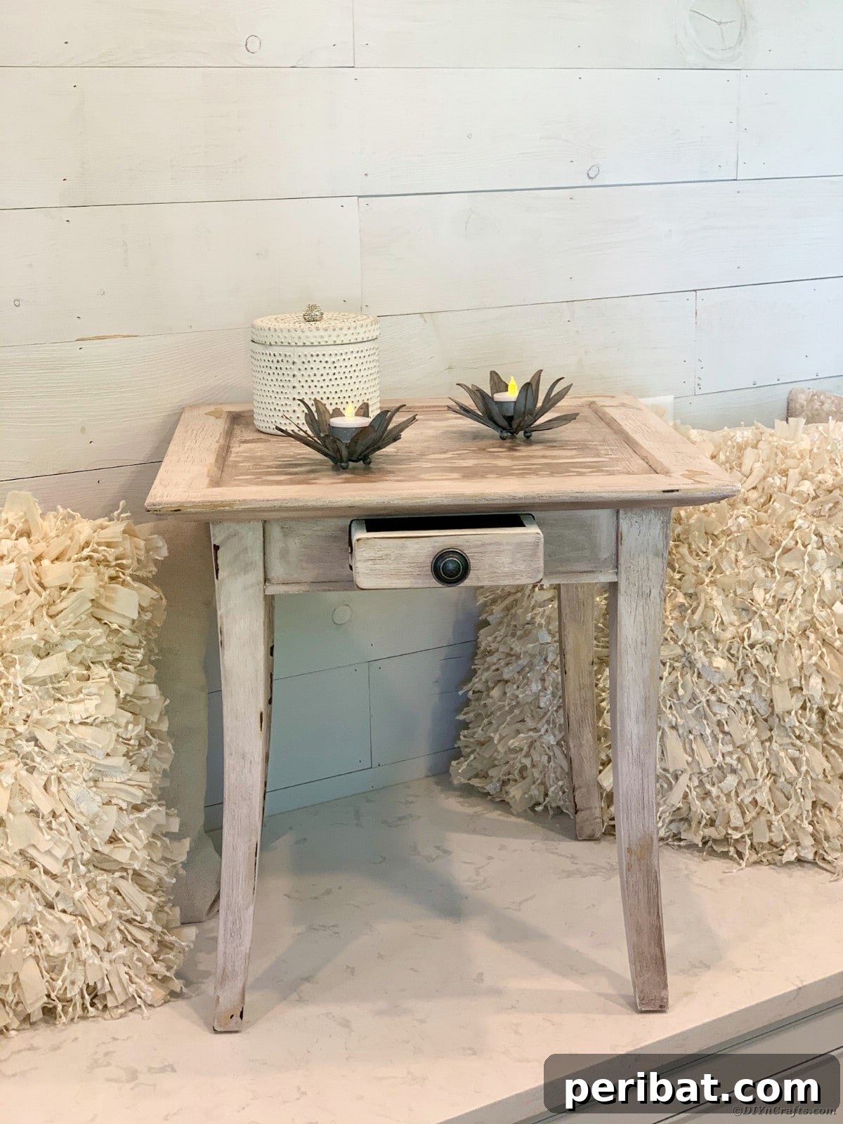 Finished side table with decor