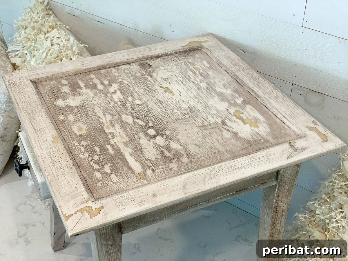 Top of distressed end table