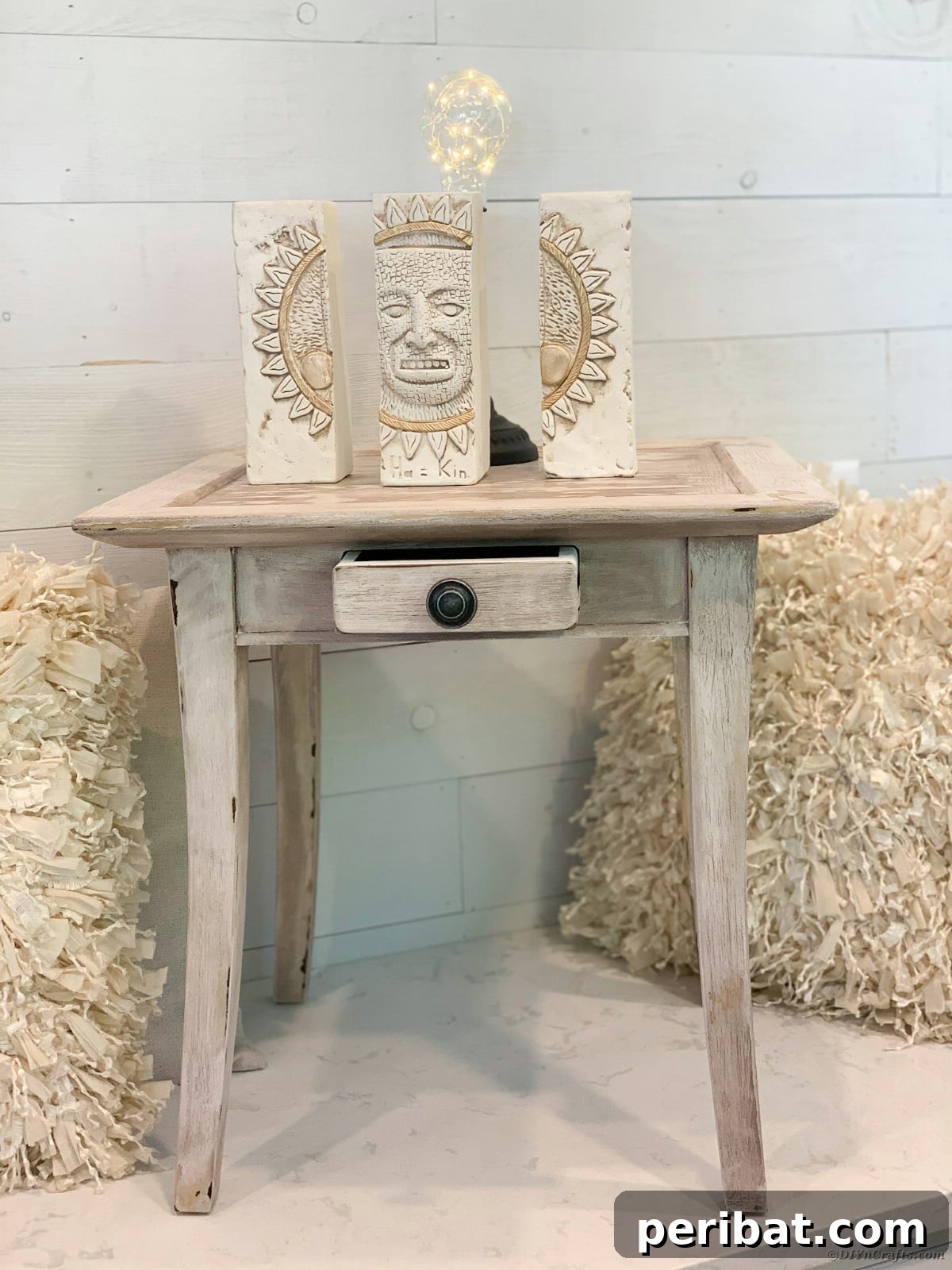 Finished side table with decor