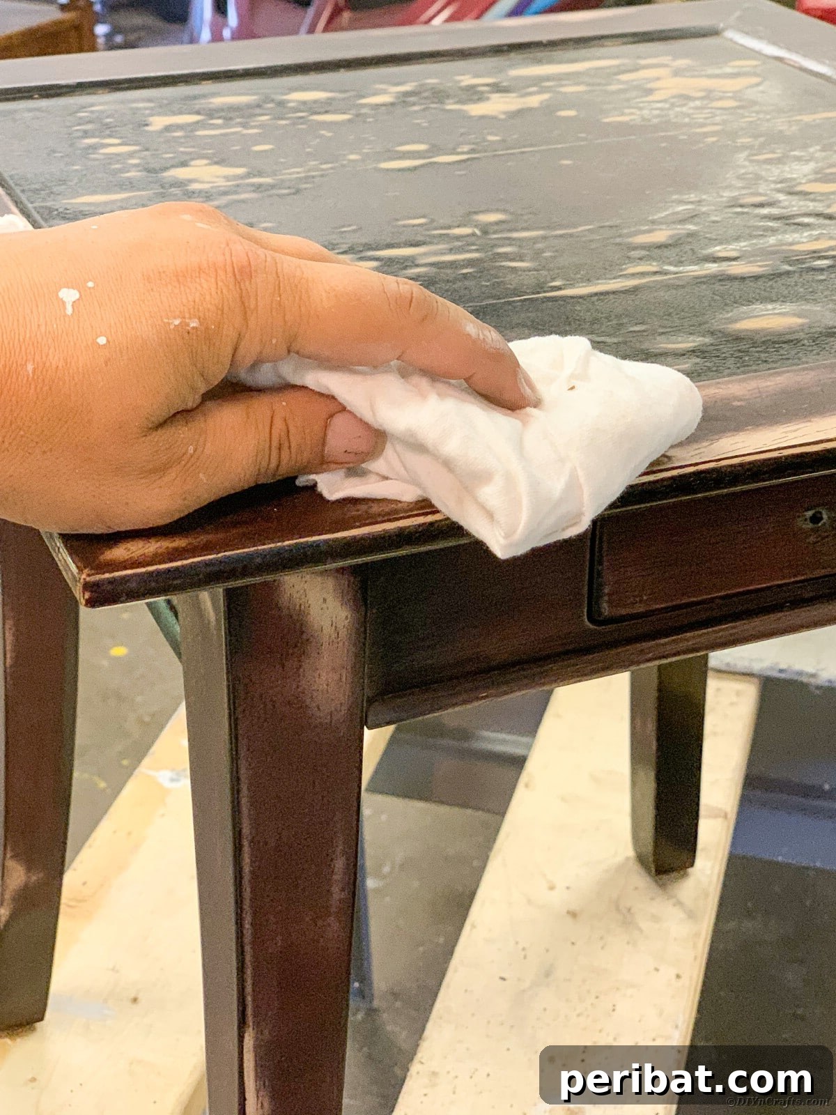 Rubbing cloth on table