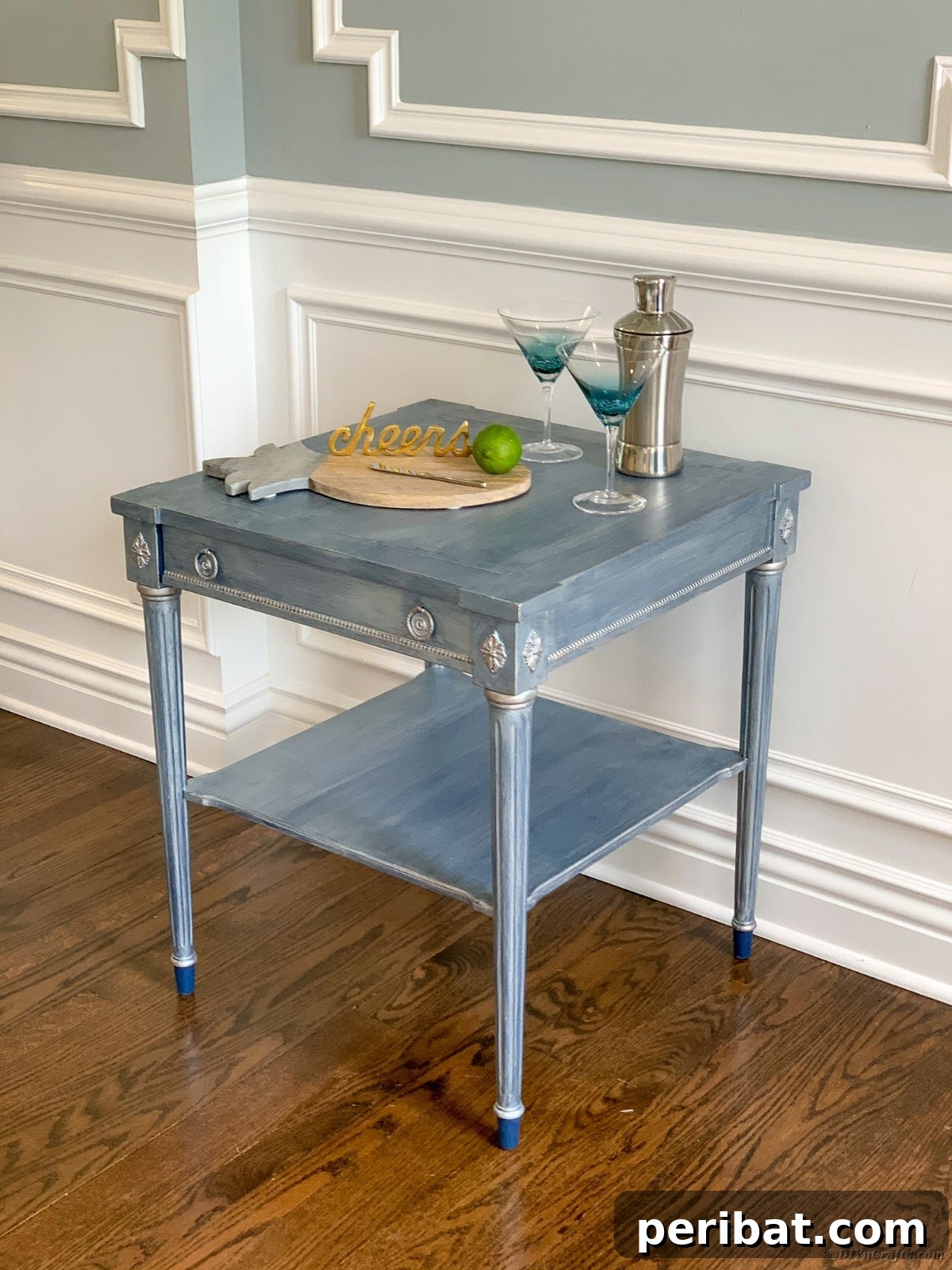 Stunning metallic finish rustic side table, perfect for home decor