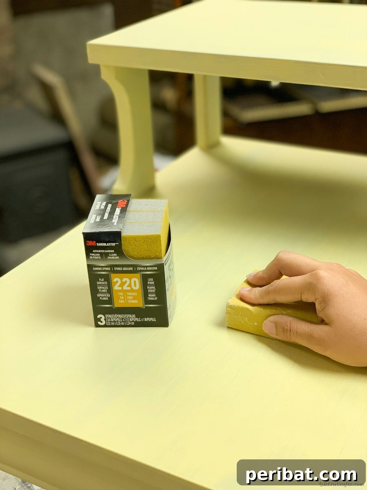 Mid Century End Table Makeover: A Step-by-Step Guide 14 Sanding table