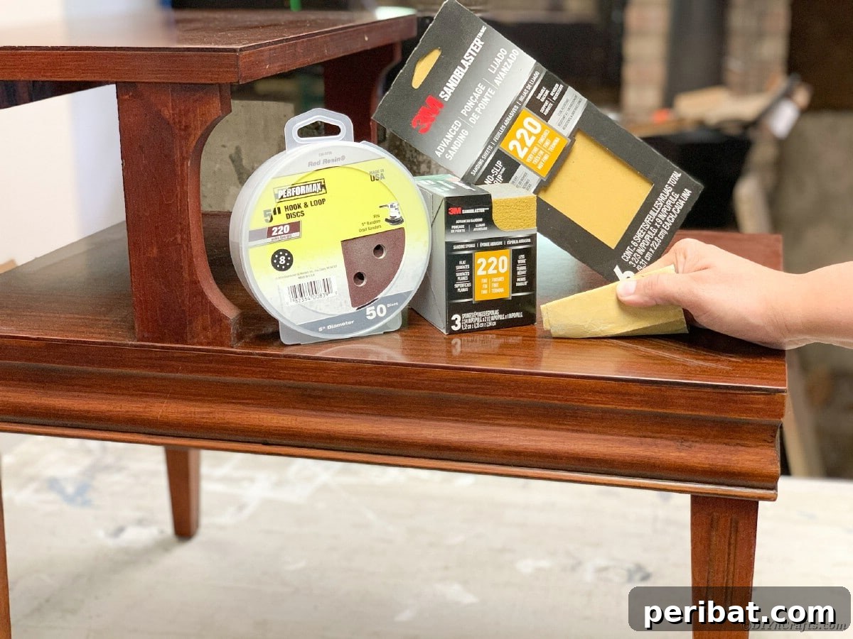 Mid Century End Table Makeover: A Step-by-Step Guide 6 Sanding table