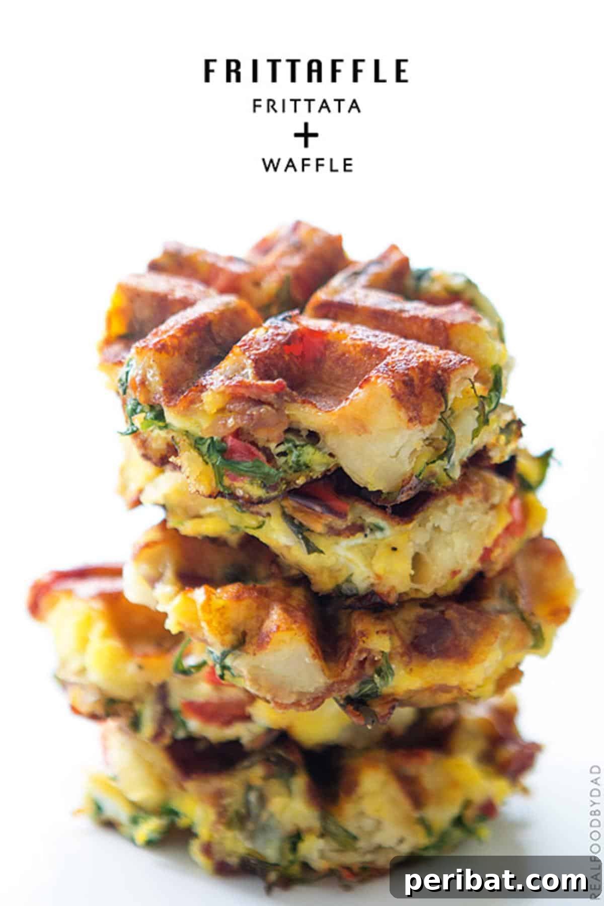 Mini frittatas cooked in a waffle iron, showcasing a fluffy interior and crisp, patterned exterior, garnished with fresh herbs.