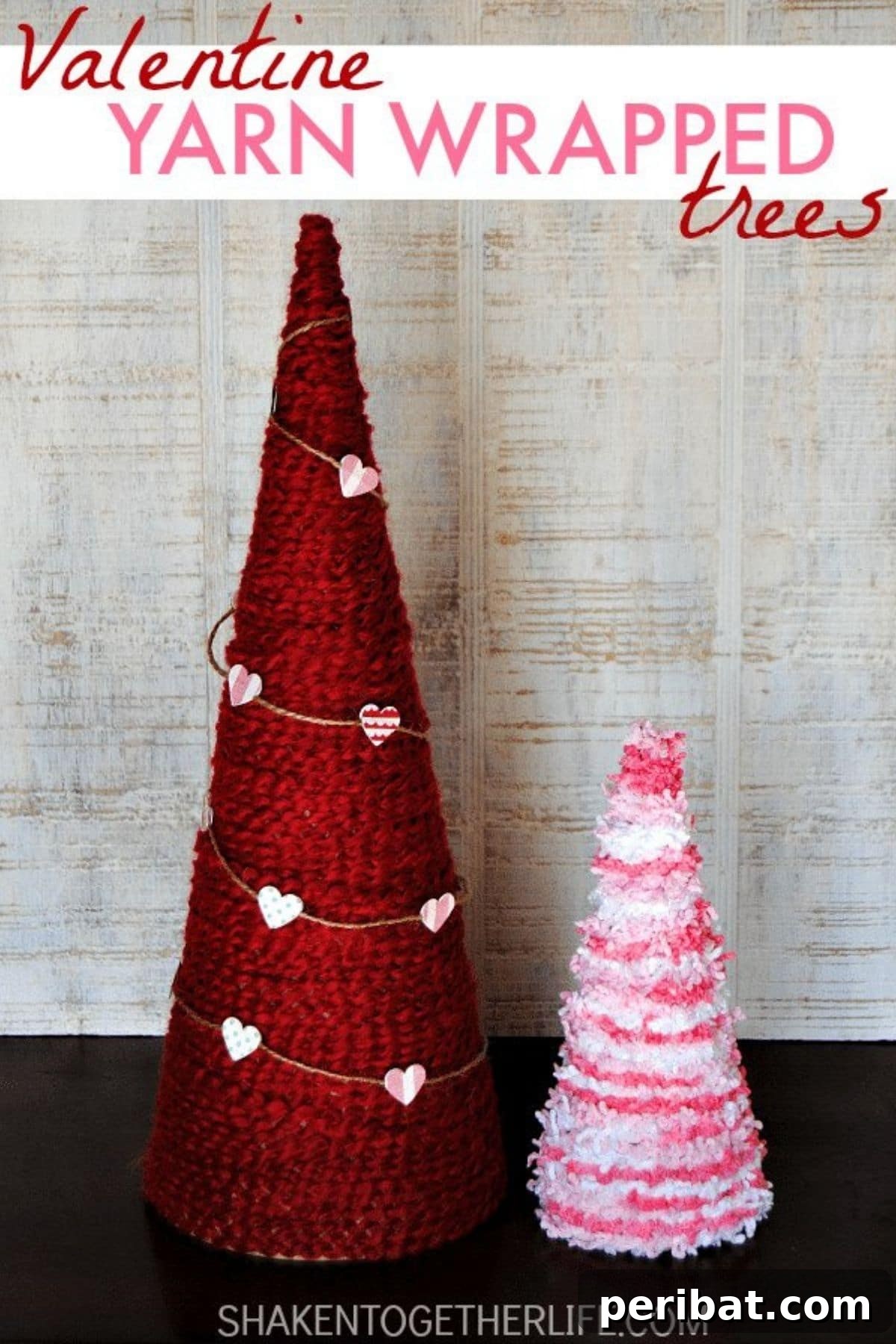 Yarn wrapped valentine trees