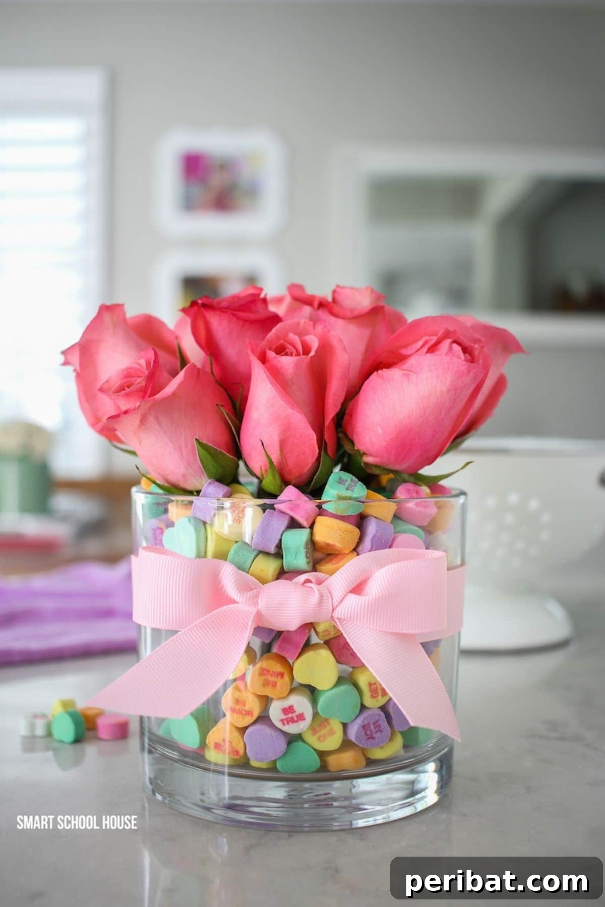 Roses in vase with candy