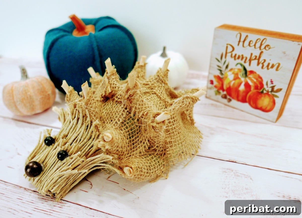 Create a Charming Burlap Hedgehog Decoration 6 Crafting materials and tools laid out on a table for making a burlap hedgehog