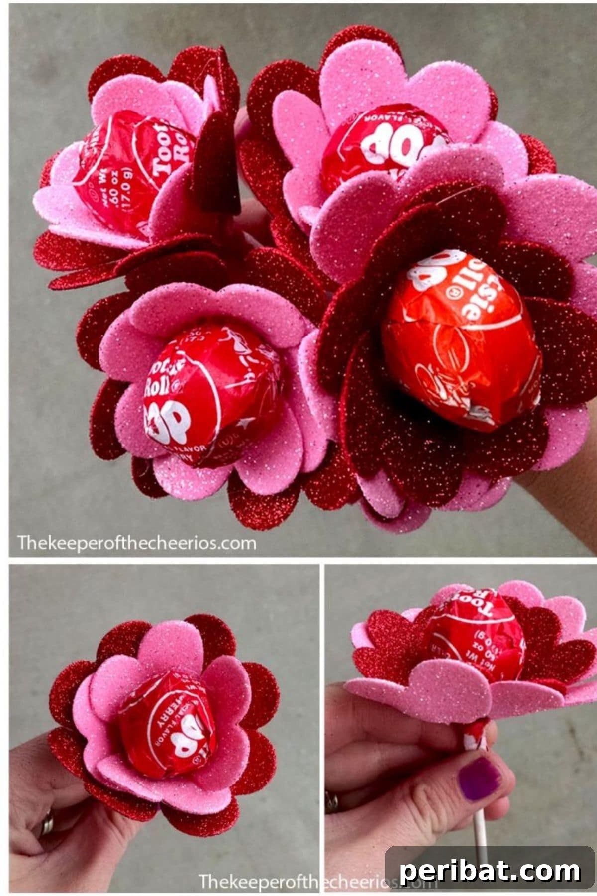 Crafty Cupid: Valentine's Day Gifts Kids Can Make 22 Tootsie Pop candies creatively decorated as heart-shaped flowers, forming a sweet bouquet