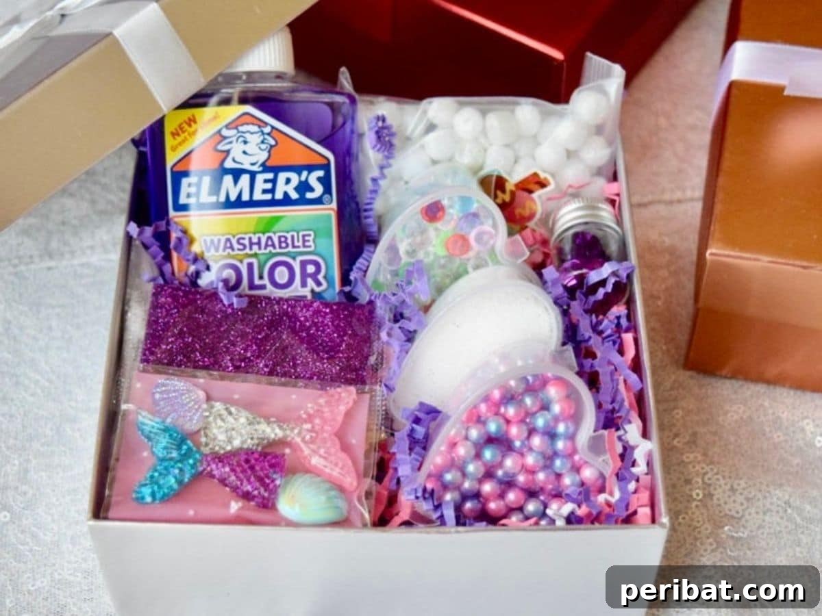 Crafty Cupid: Valentine's Day Gifts Kids Can Make 23 DIY slime making kit with various glitter and unique add-ins, a fun Valentine's Day gift for kids