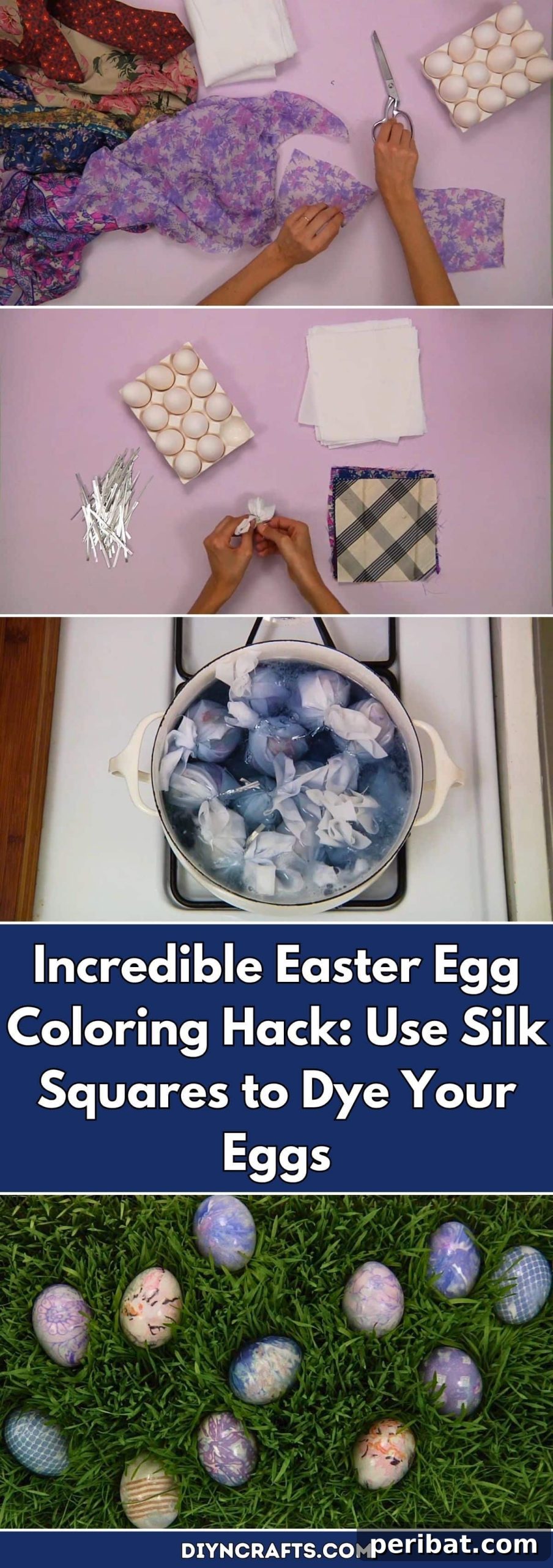 Beyond Dyes: Achieve Stunning Silk Patterns on Easter Eggs 2 Incredible Easter Egg Coloring Hack: Use Silk Squares to Dye Your Eggs pinterest image