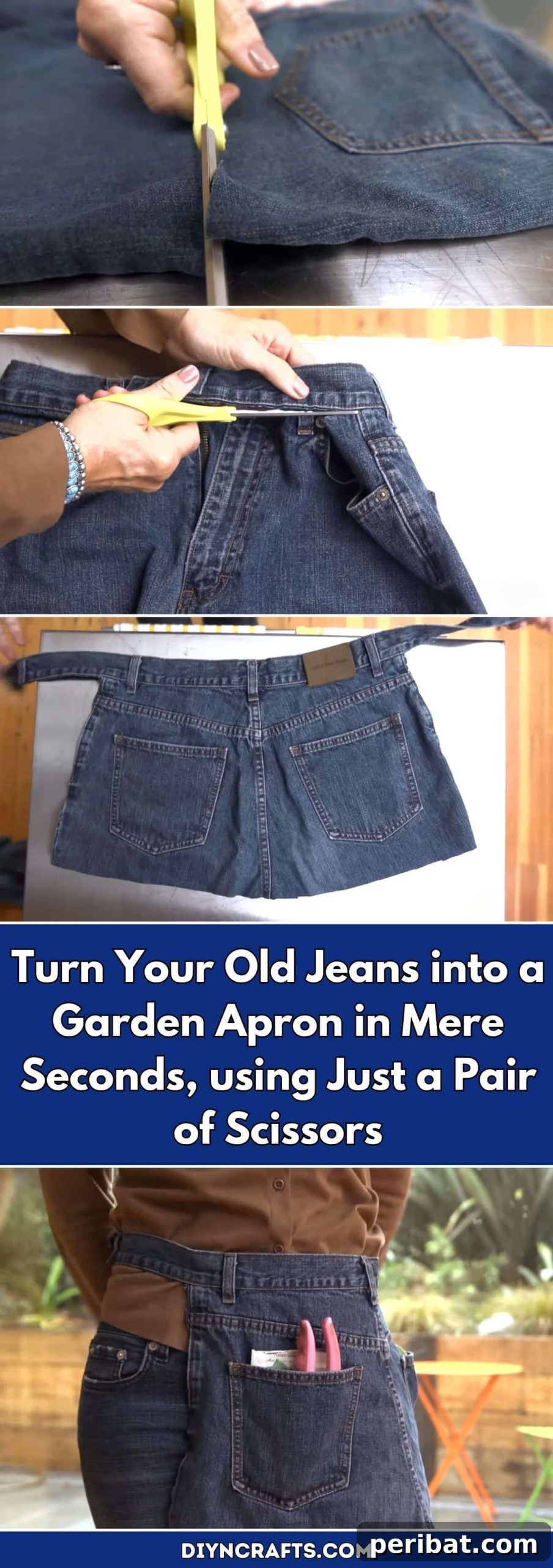 Old Jeans to Garden Apron: Snip, Don't Sew, in Seconds! 2 Turn Your Old Jeans into a Garden Apron in Mere Seconds, using Just a Pair of Scissors pinterest image
