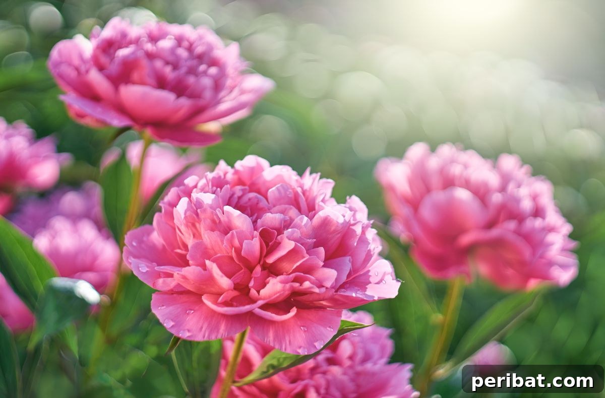 Hummingbird Haven: 30 Flowers for a Buzzing Garden 16 A beautiful pink peony blooming under the gentle sunlight, displaying its abundant petals.